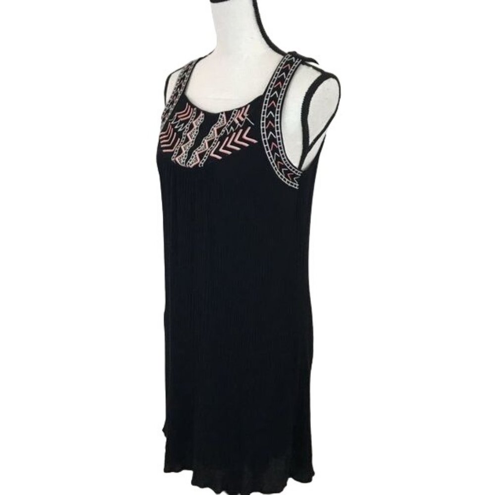 Bailey Blue Womens Black Gauze Embroidered Strap Sleeve Tunic Dress Size M - Picture 3 of 7